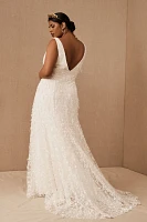 Jenny by Yoo Lourdes V-Neck Convertible-Sleeve Lace Wedding Gown