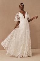 Jenny by Yoo Lourdes V-Neck Convertible-Sleeve Lace Wedding Gown