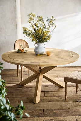 Cross Leg Teak Round Dining Table