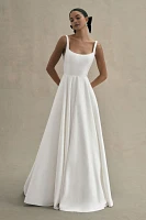 Jenny by Yoo Lawrence Square-Neck Open-Back Taffeta Wedding Gown