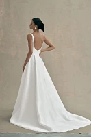 Jenny by Yoo Lawrence Square-Neck Open-Back Taffeta Wedding Gown