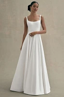 Jenny by Yoo Lawrence Square-Neck Open-Back Taffeta Wedding Gown