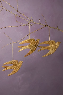 Golden Bird Ornaments, Set of 3