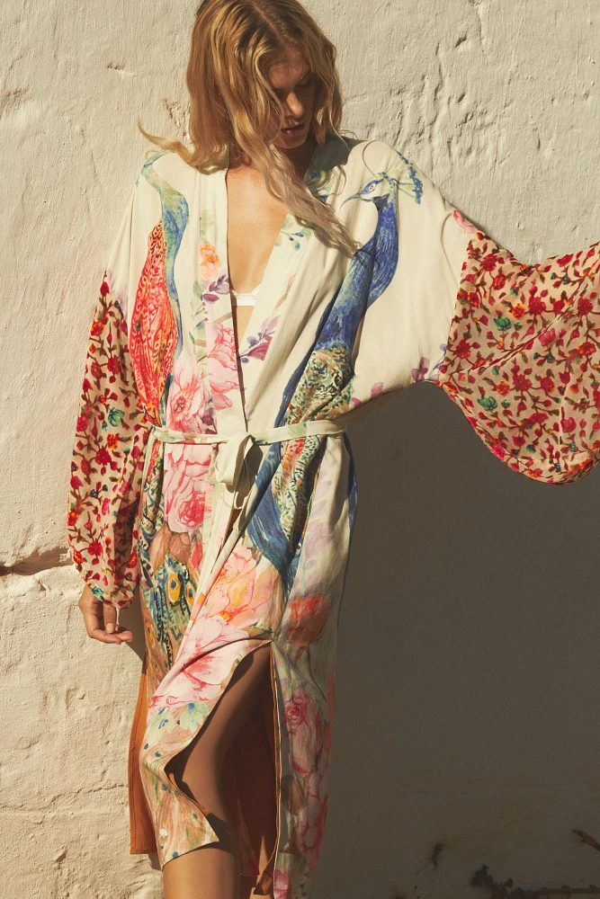 Aratta Bird Long Printed Robe