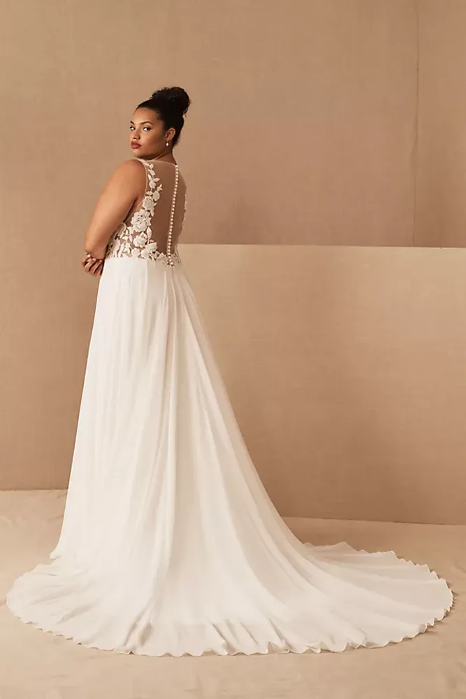 Jenny by Yoo Elinor Deep V-Neck Lace & Illusion Wedding Gown