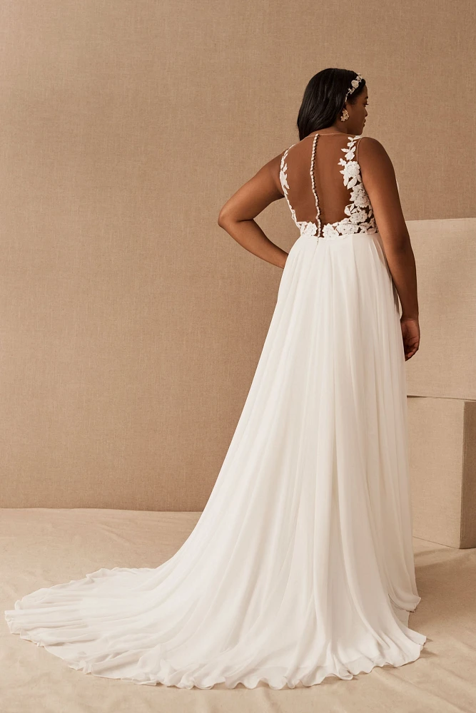 Jenny by Yoo Elinor Deep V-Neck Lace & Illusion Wedding Gown