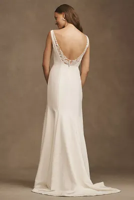 Jenny by Yoo Portia Square-Neck Fit & Flare Crepe Wedding Gown