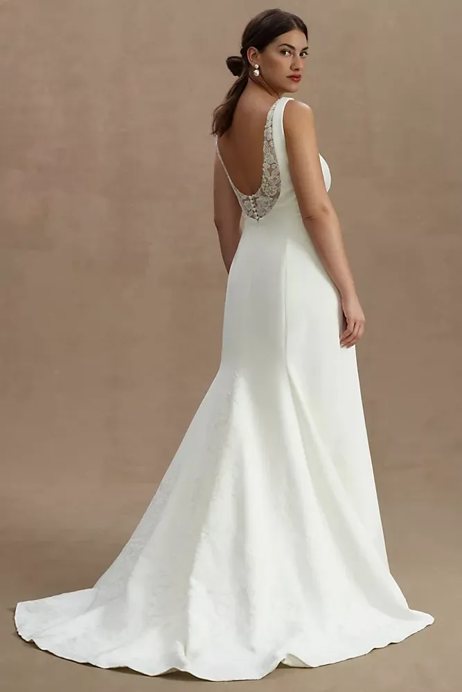 Jenny by Yoo Portia Square-Neck Fit & Flare Crepe Wedding Gown