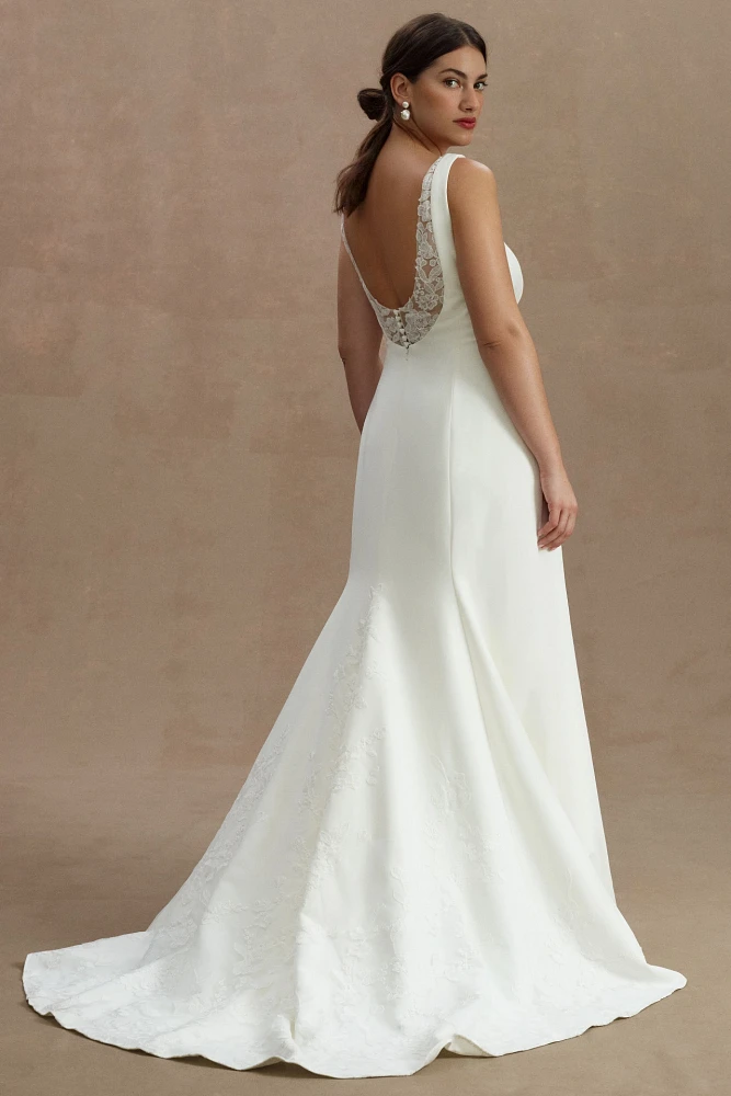 Jenny by Yoo Portia Square-Neck Fit & Flare Crepe Wedding Gown