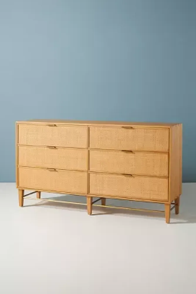 Wallace Cane and Oak Six-Drawer Dresser