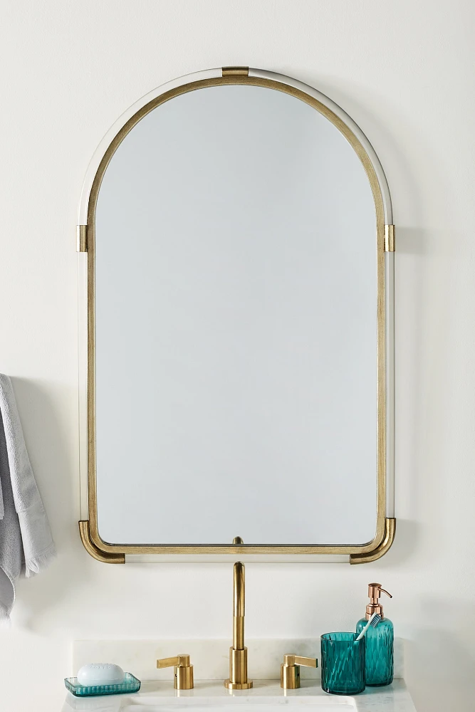 Joan Lucite and Brass Arched Mirror