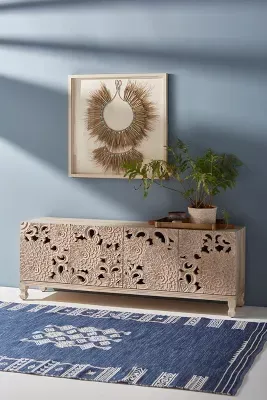 Handcarved Lotus Media Console