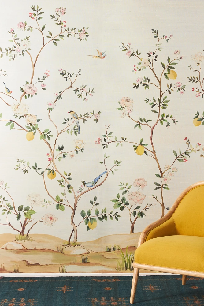 Blossom Chinoiserie Grasscloth Mural