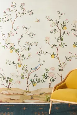 Blossom Chinoisserie Grasscloth Mural