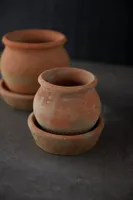 Earth Fired Clay Natural Curve Pots + Saucers, 3 Sizes Set