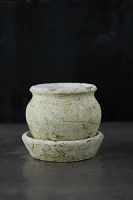 Earth Fired Clay White Curve Pots + Saucers