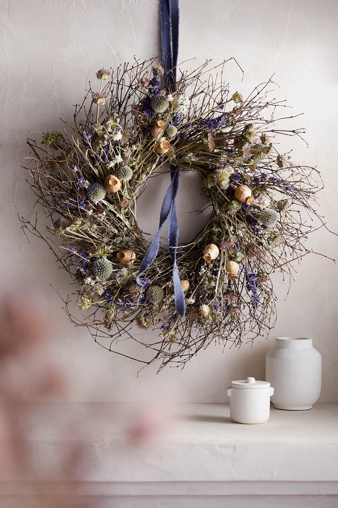 Preserved Blue Poppy Wreath