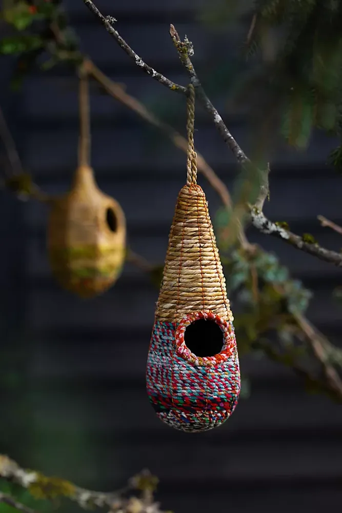 Recycled Sari Fabric + Seagrass Bird House, Oval