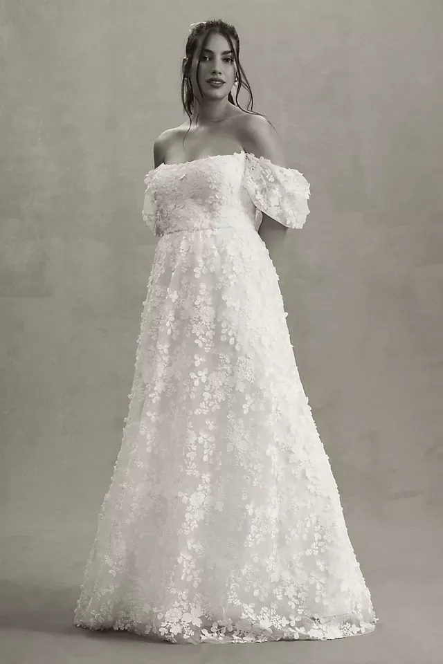 Willowby by Watters Coco V-Neck Puff-Sleeve Floral Lace Wedding Gown