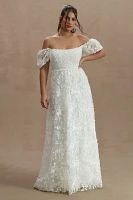 Willowby by Watters Lilia Puff-Sleeve Lace Empire Wedding Gown