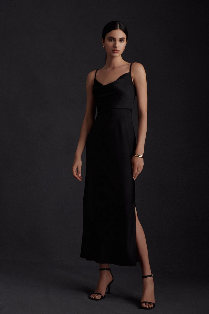 BHLDN Cali Satin Cowl-Neck Midi Slip Dress