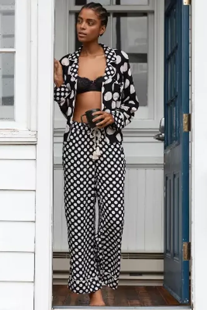 Black and White Polka Dot Fleece Pajama Pants Size Large X-Large
