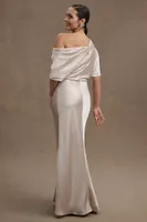 Amsale Pryce Off-Shoulder Satin Column Gown