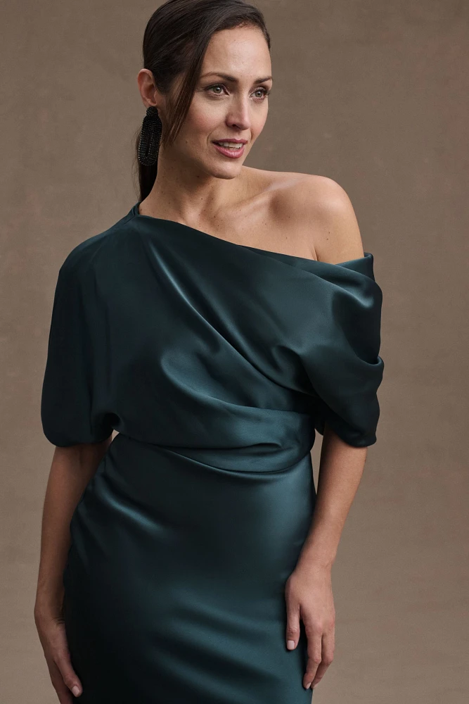 Amsale Pryce Off-Shoulder Satin Column Gown