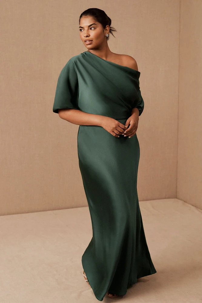 Amsale Pryce Off-Shoulder Satin Column Gown