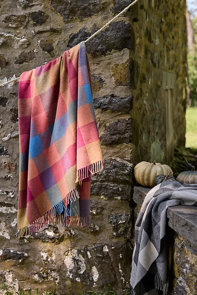 Sunset Check Merino Wool Throw