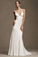 Jenny by Yoo Marnie Bias-Cut Satin V-Neck Scoop-Back Wedding Gown