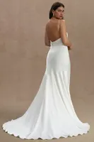 Jenny by Yoo Marnie Bias-Cut Satin V-Neck Scoop-Back Wedding Gown
