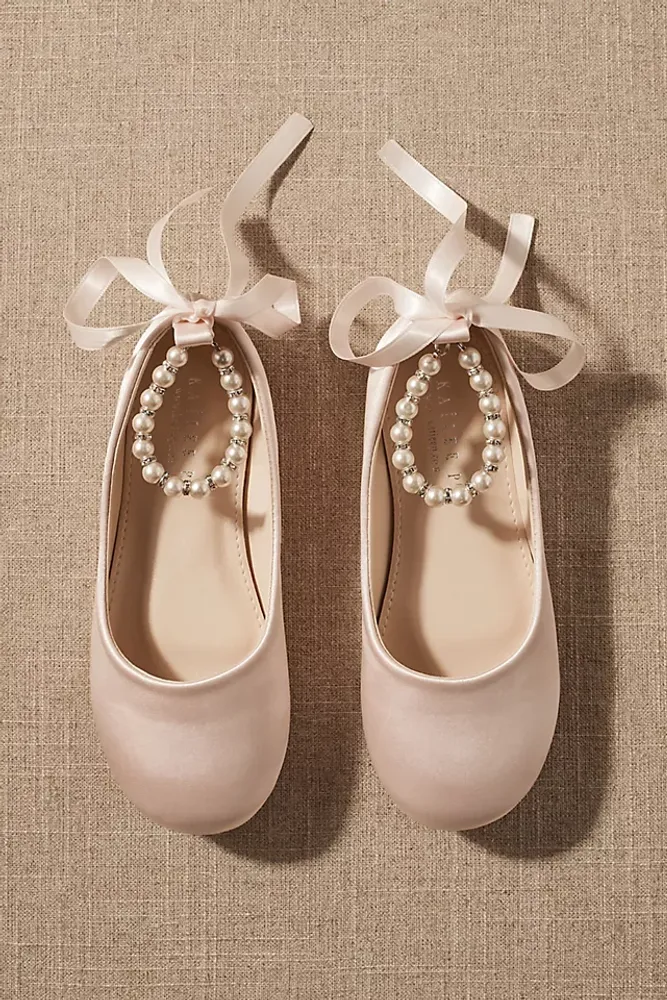 Kailee P. Harper Pearl-Strap Satin Flower Girl Flats