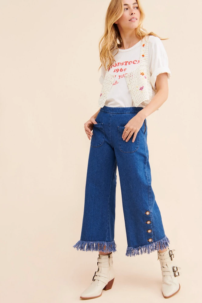 Azulu Fringe Wide-Leg Jeans