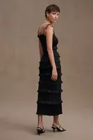 V. Chapman Lily Ruched & Ruffled Stretch Midi Dress