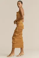 V. Chapman Lily Ruched & Ruffled Stretch Midi Dress