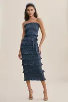 V. Chapman Lily Printed Ruched & Ruffled Stretch Midi Dress