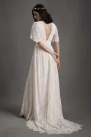 BHLDN Katarina Butterfly-Sleeve V-Neck Empire Embroidered Wedding Gown