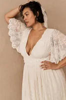 BHLDN Katarina Butterfly-Sleeve V-Neck Empire Embroidered Wedding Gown