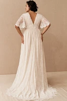 BHLDN Katarina Butterfly-Sleeve V-Neck Empire Embroidered Wedding Gown