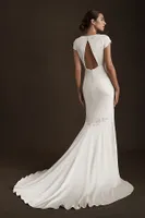 Jenny by Yoo Briony Cap-Sleeve Deep-V Beaded Floral Wedding Gown