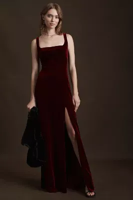 Jenny Yoo Mara Stretch Velvet Maxi Dress