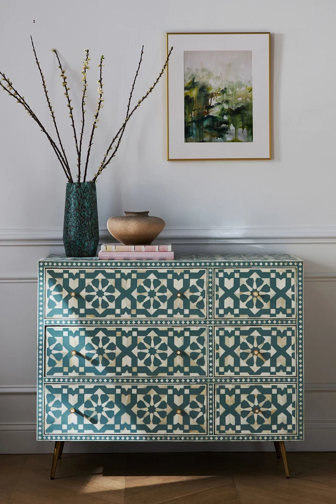 Moroccan Inlay Six-Drawer Dresser