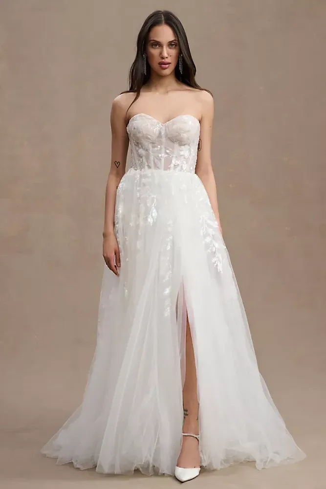 Wtoo by Watters Laurie Square-Neck Bow Satin Wedding Gown