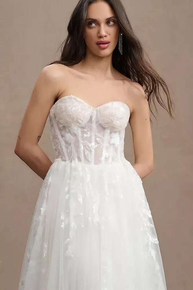 Floral Embroidery Strapless Corset Top