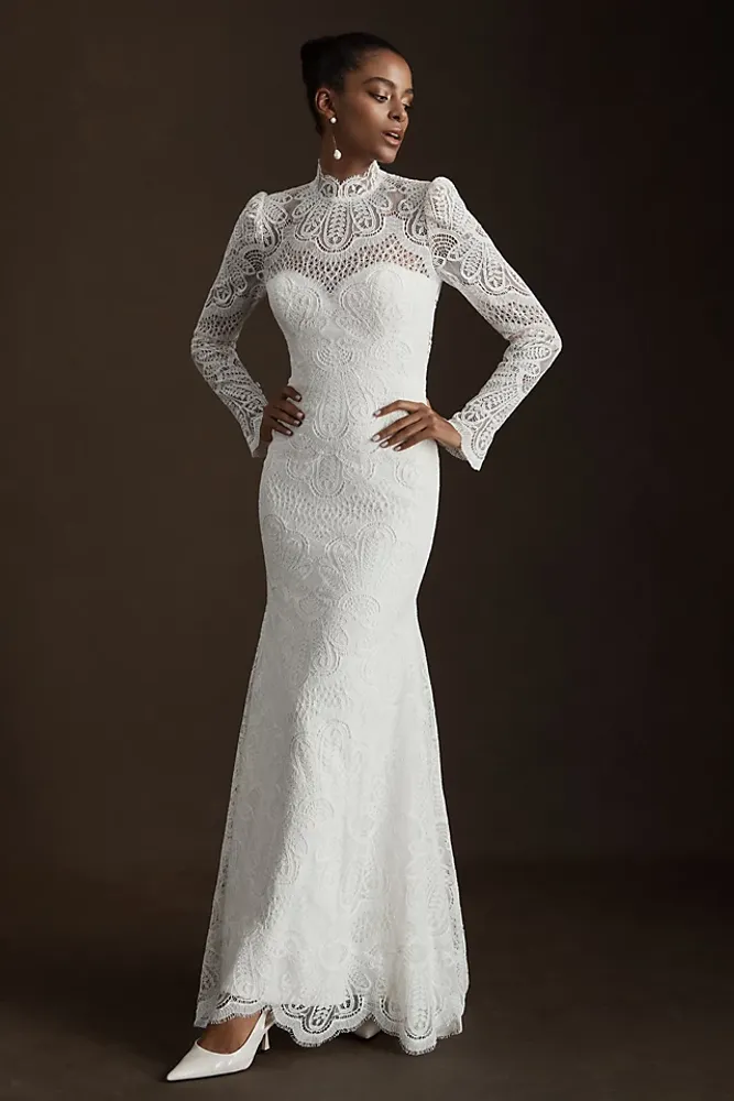 Willowby by Watters Orianna High-Neck Open-Back Lace Wedding Gown