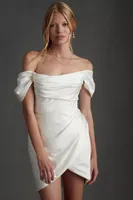 Watters Marlina Off-The-Shoulder Convertible Mini Wedding Dress