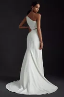 Jenny Yoo Blanca Fit & Flare One-Shoulder Illusion Crepe Wedding Gown