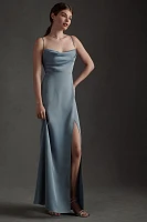 BHLDN Remy Cowl-Neck Faux-Wrap Satin Gown