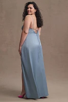 BHLDN Remy Cowl-Neck Faux-Wrap Satin Gown